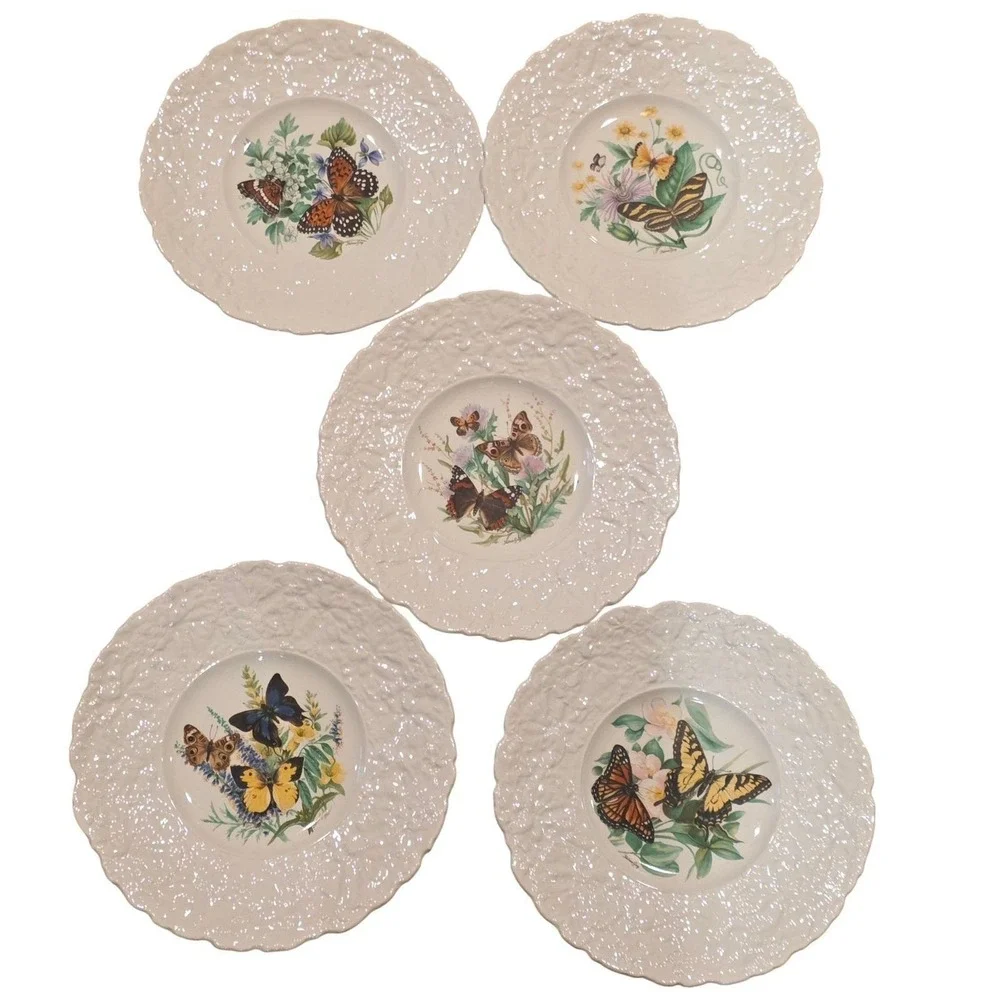 Royal Cauldon Bristol Porcelain Plates‎ Set of 5 Holmes Gray Butterfly Designs